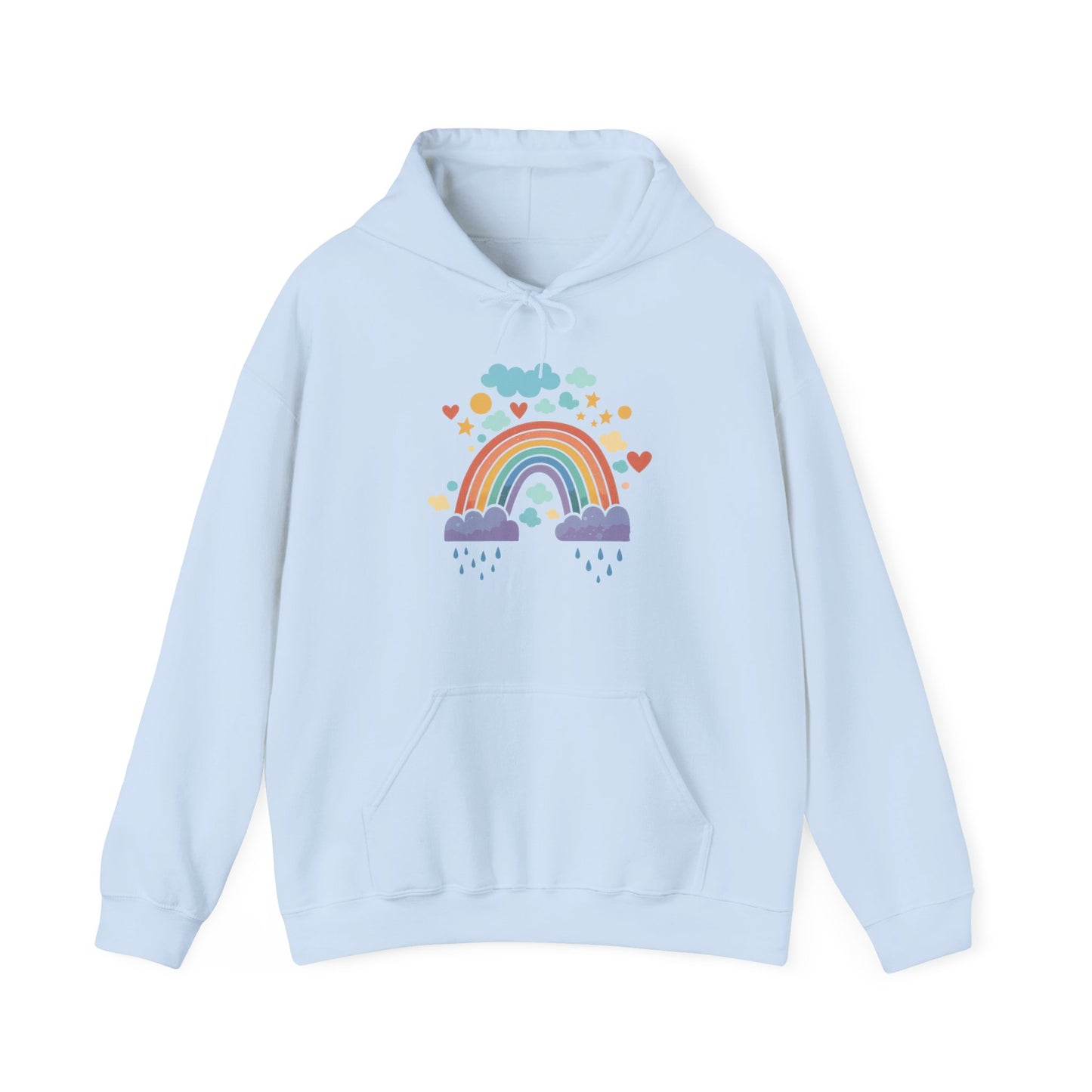 Rainbow Hearts Hoodie — Cute Pastel Rainbow Graphic Pullover