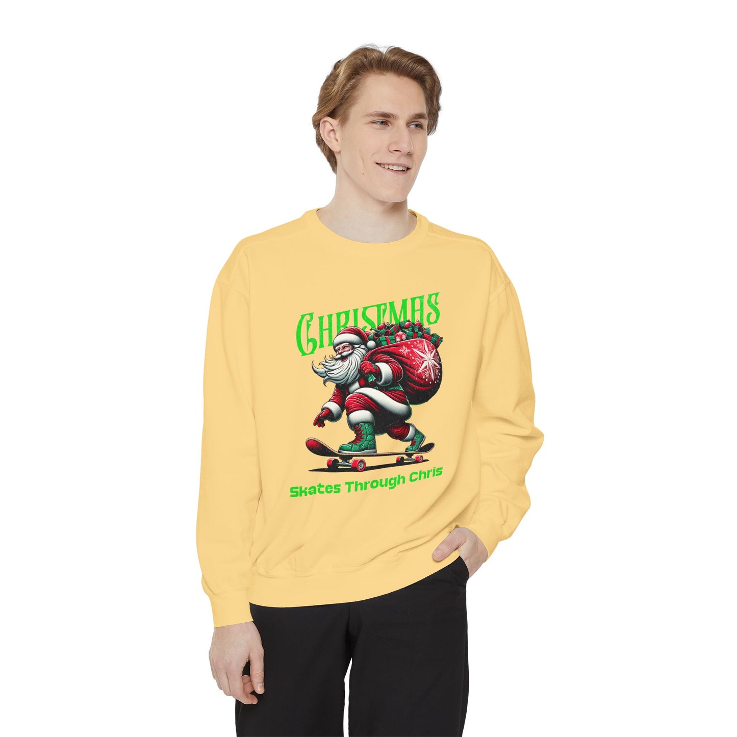 Christmas Skateboard Santa Sweatshirt - "Skates Through Christmas" Holiday Crewneck