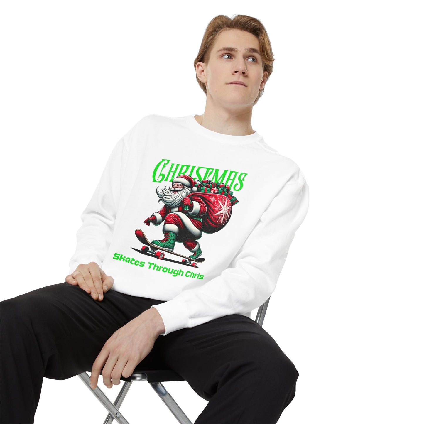 Christmas Skateboard Santa Sweatshirt - "Skates Through Christmas" Holiday Crewneck