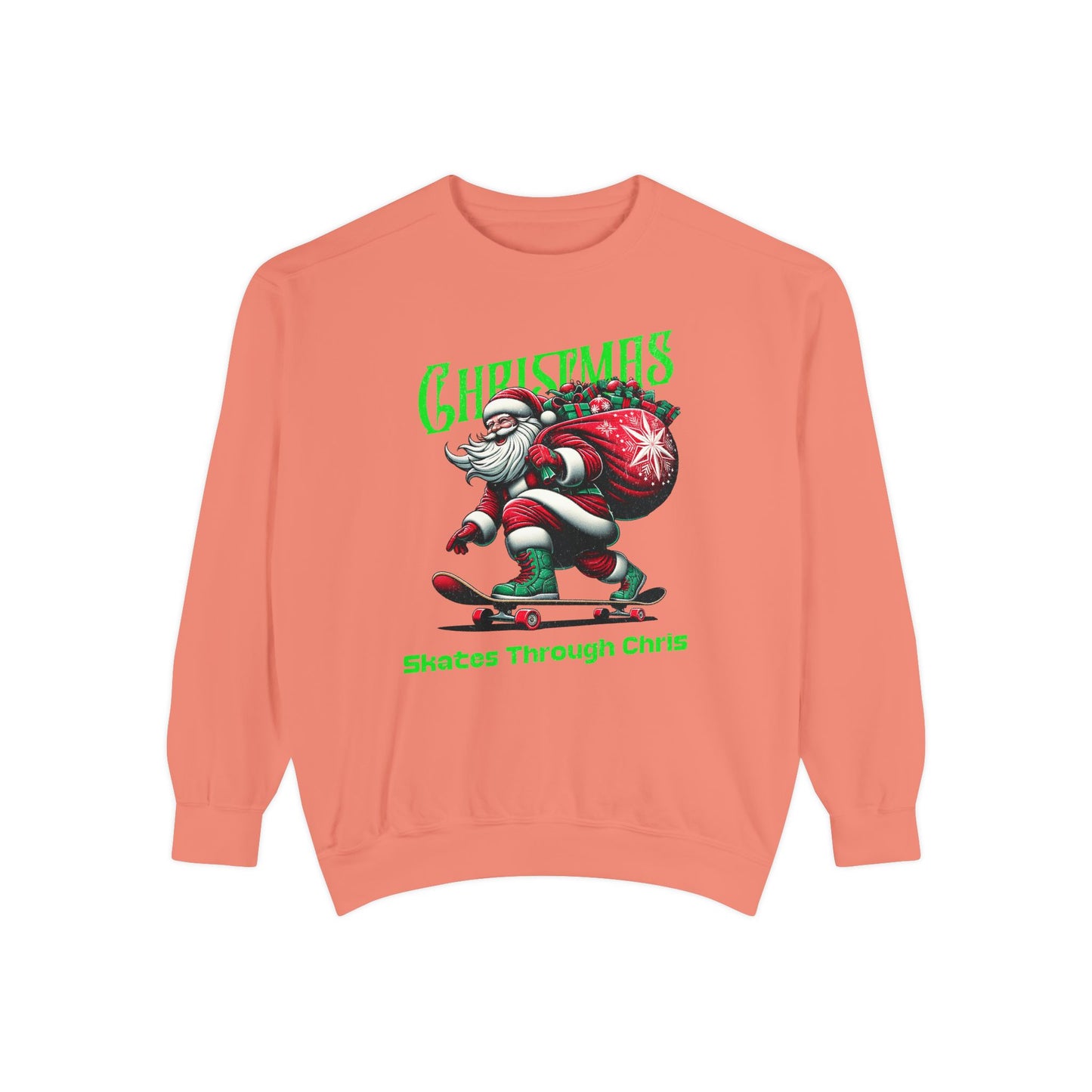 Christmas Skateboard Santa Sweatshirt - "Skates Through Christmas" Holiday Crewneck