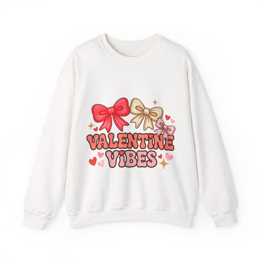 Valentine Vibes Crewneck Sweatshirt — Cute Bow & Heart Graphic