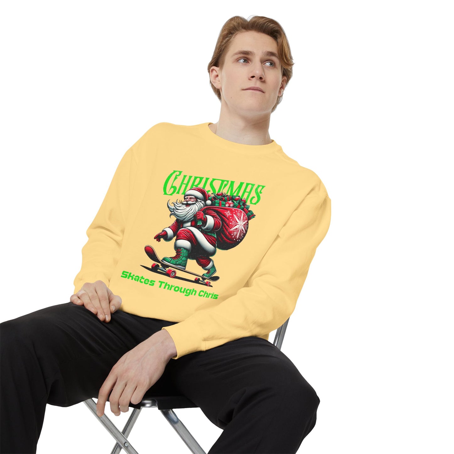 Christmas Skateboard Santa Sweatshirt - "Skates Through Christmas" Holiday Crewneck