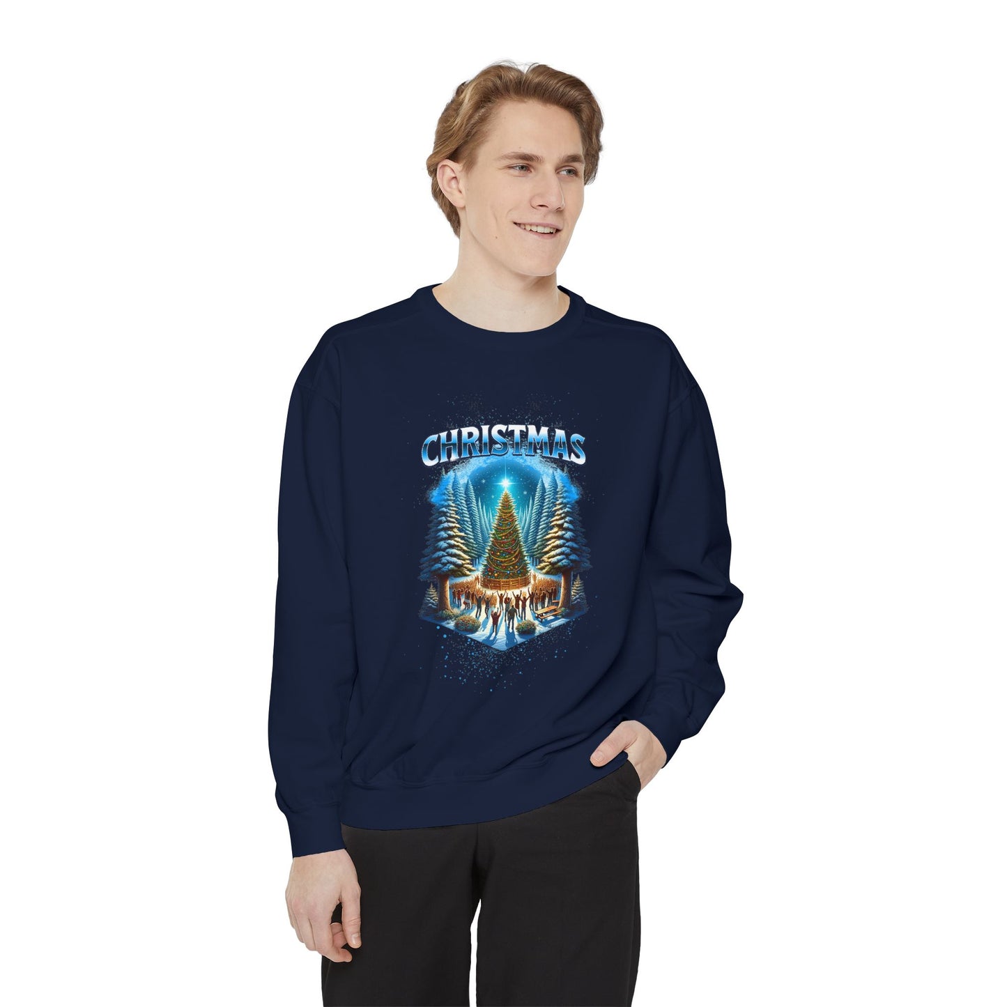 Christmas Forest Sweatshirt — Cozy Holiday Tree & Deer Crewneck
