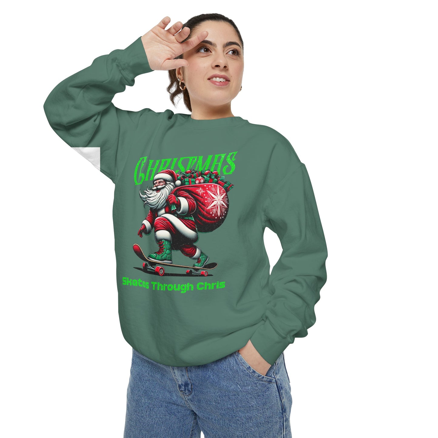 Christmas Skateboard Santa Sweatshirt - "Skates Through Christmas" Holiday Crewneck