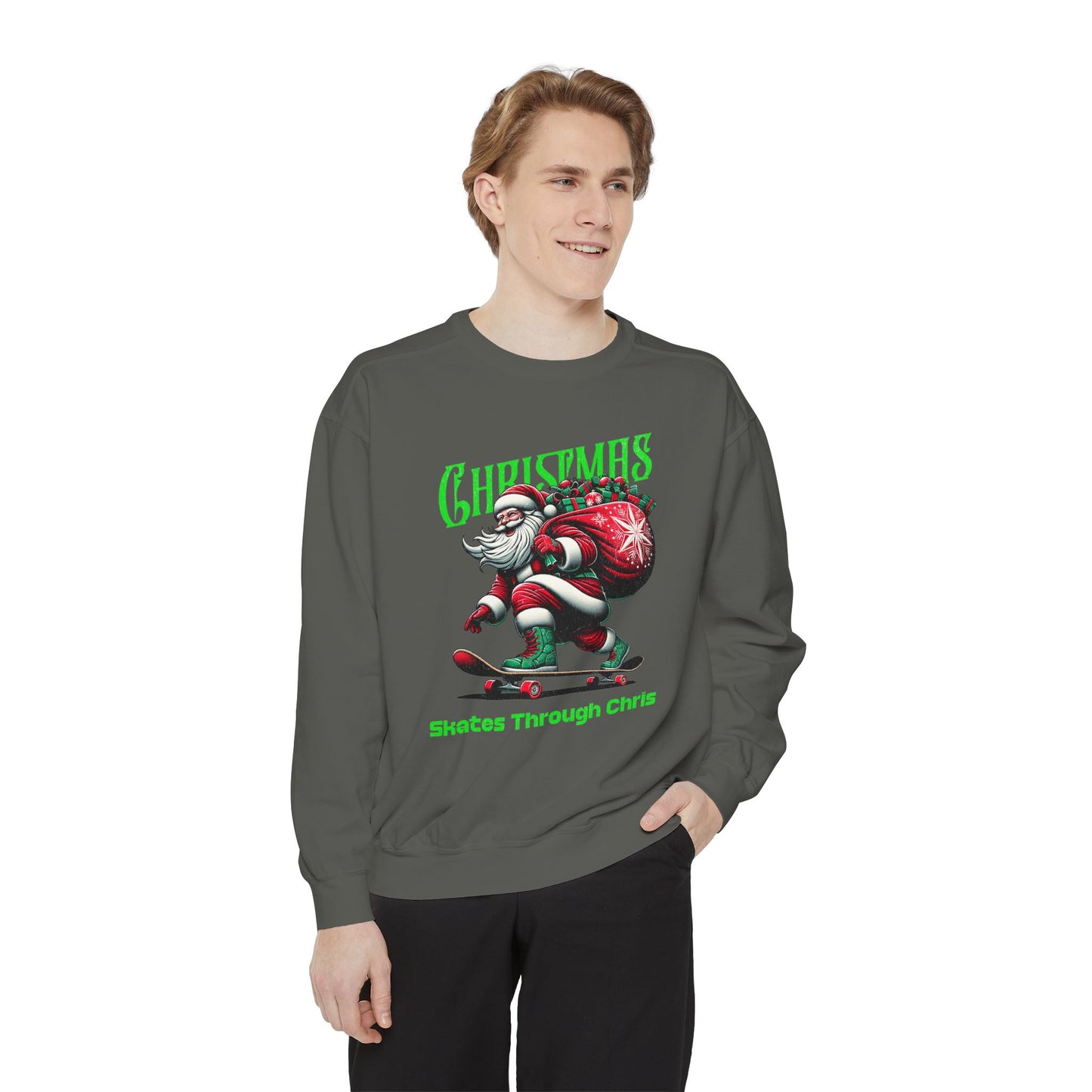 Christmas Skateboard Santa Sweatshirt - "Skates Through Christmas" Holiday Crewneck