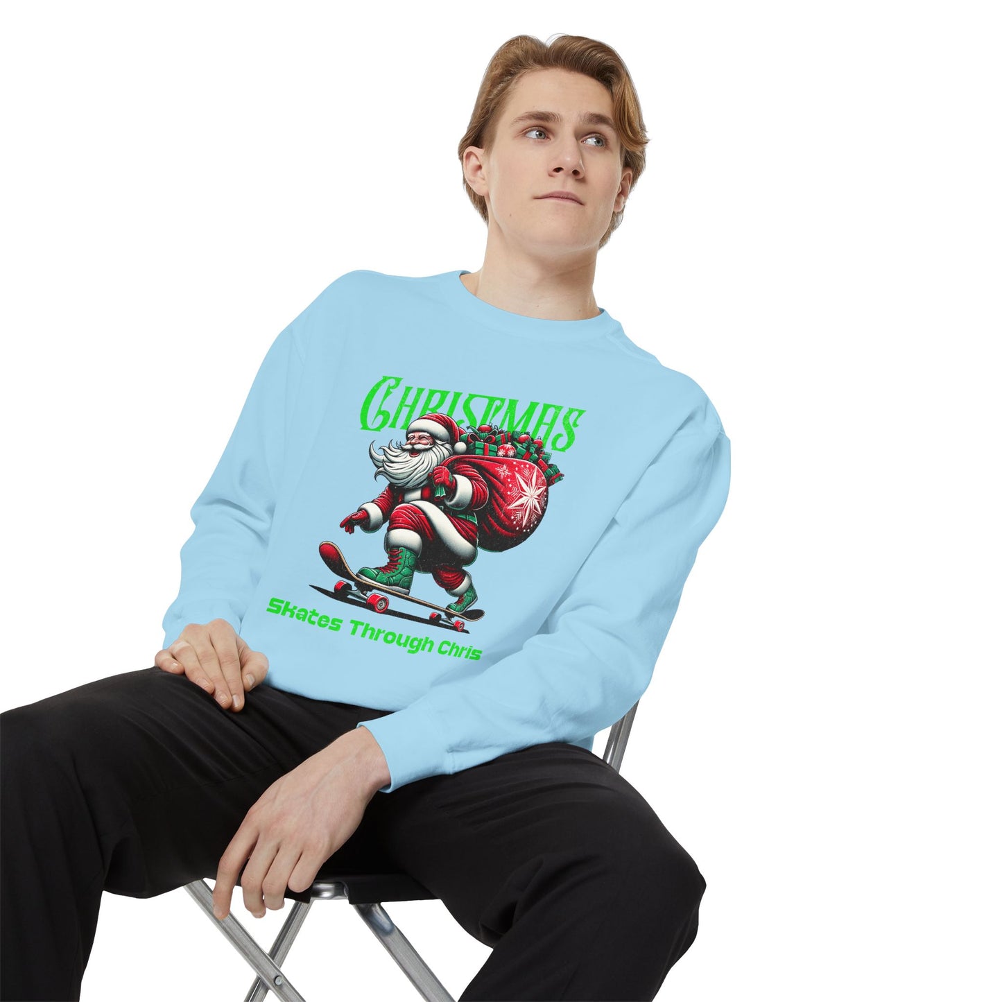 Christmas Skateboard Santa Sweatshirt - "Skates Through Christmas" Holiday Crewneck