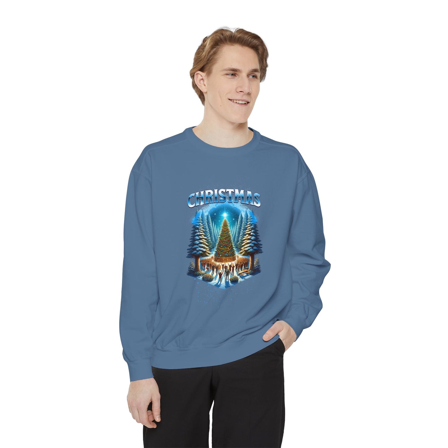 Christmas Forest Sweatshirt — Cozy Holiday Tree & Deer Crewneck