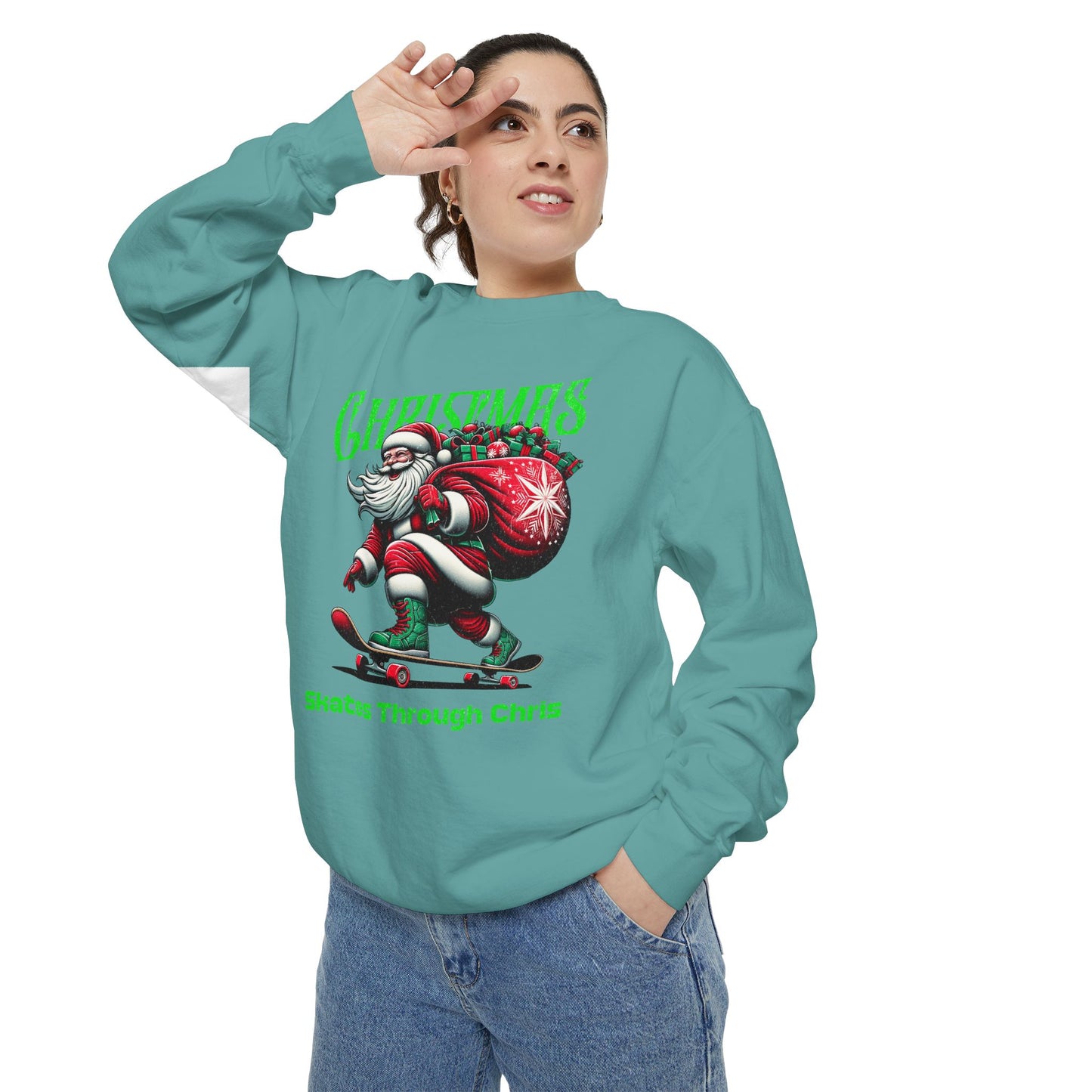 Christmas Skateboard Santa Sweatshirt - "Skates Through Christmas" Holiday Crewneck