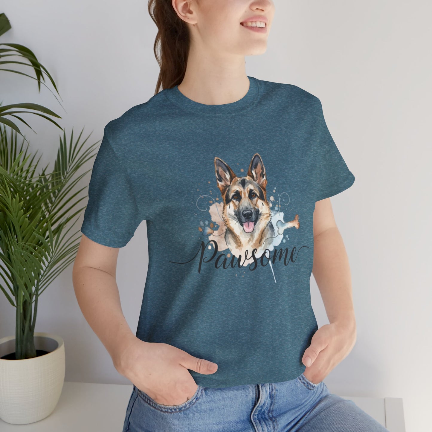 Pawsome German Shepherd T‑Shirt — Cute Dog Portrait Tee