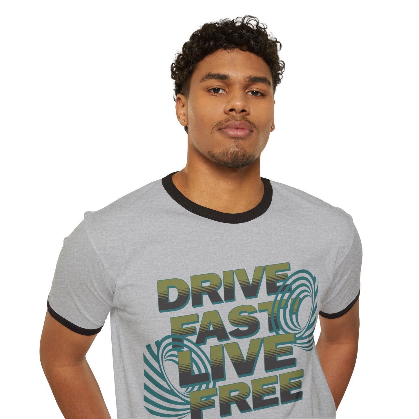 Drive Fast Live Free Ringer T‑Shirt — Retro Racing Graphic Tee