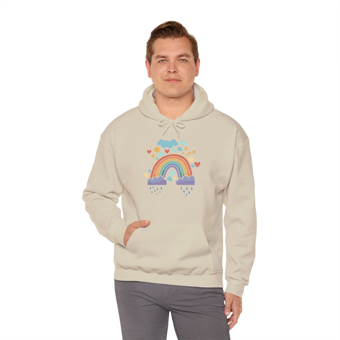 Rainbow Hearts Hoodie — Cute Pastel Rainbow Graphic Pullover