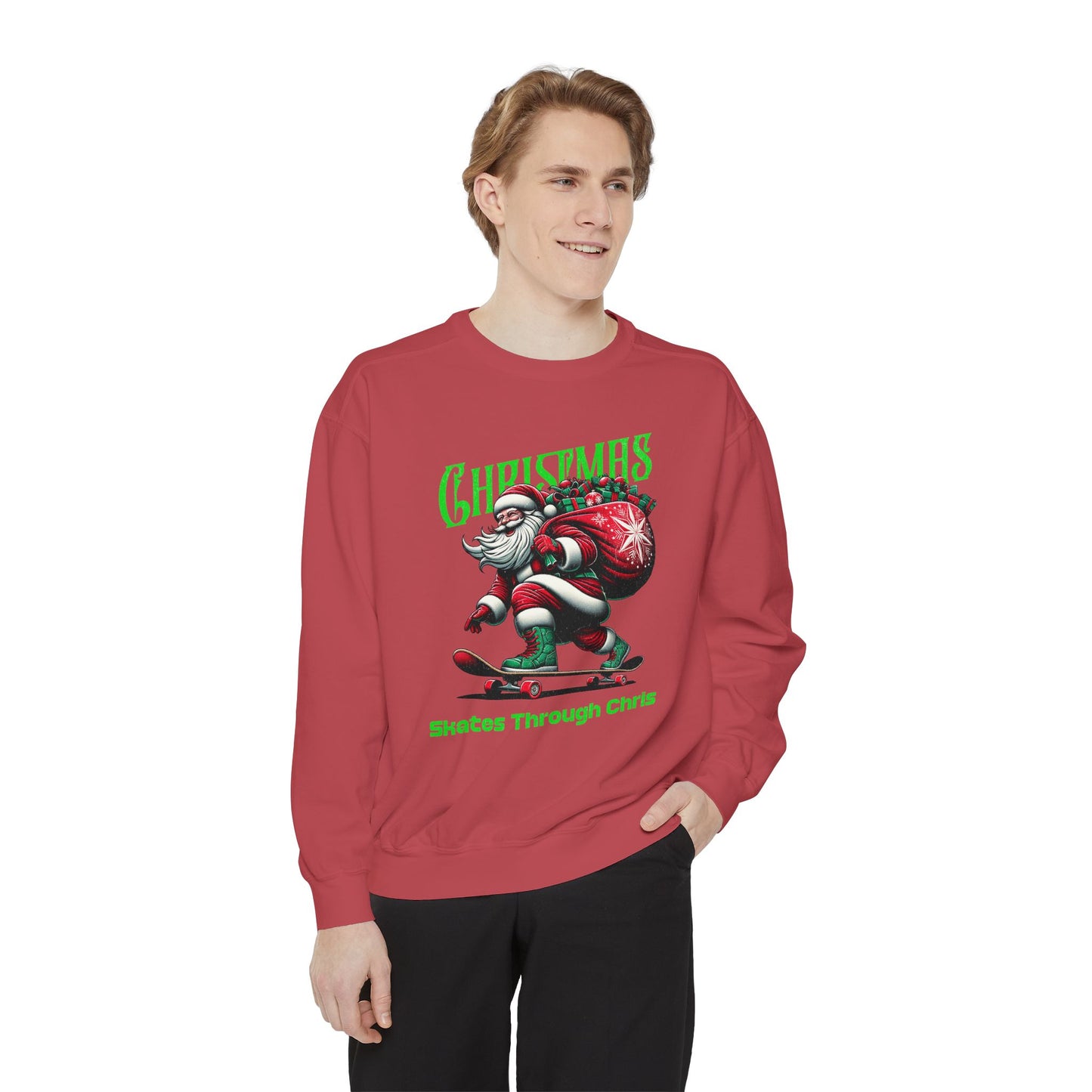 Christmas Skateboard Santa Sweatshirt - "Skates Through Christmas" Holiday Crewneck