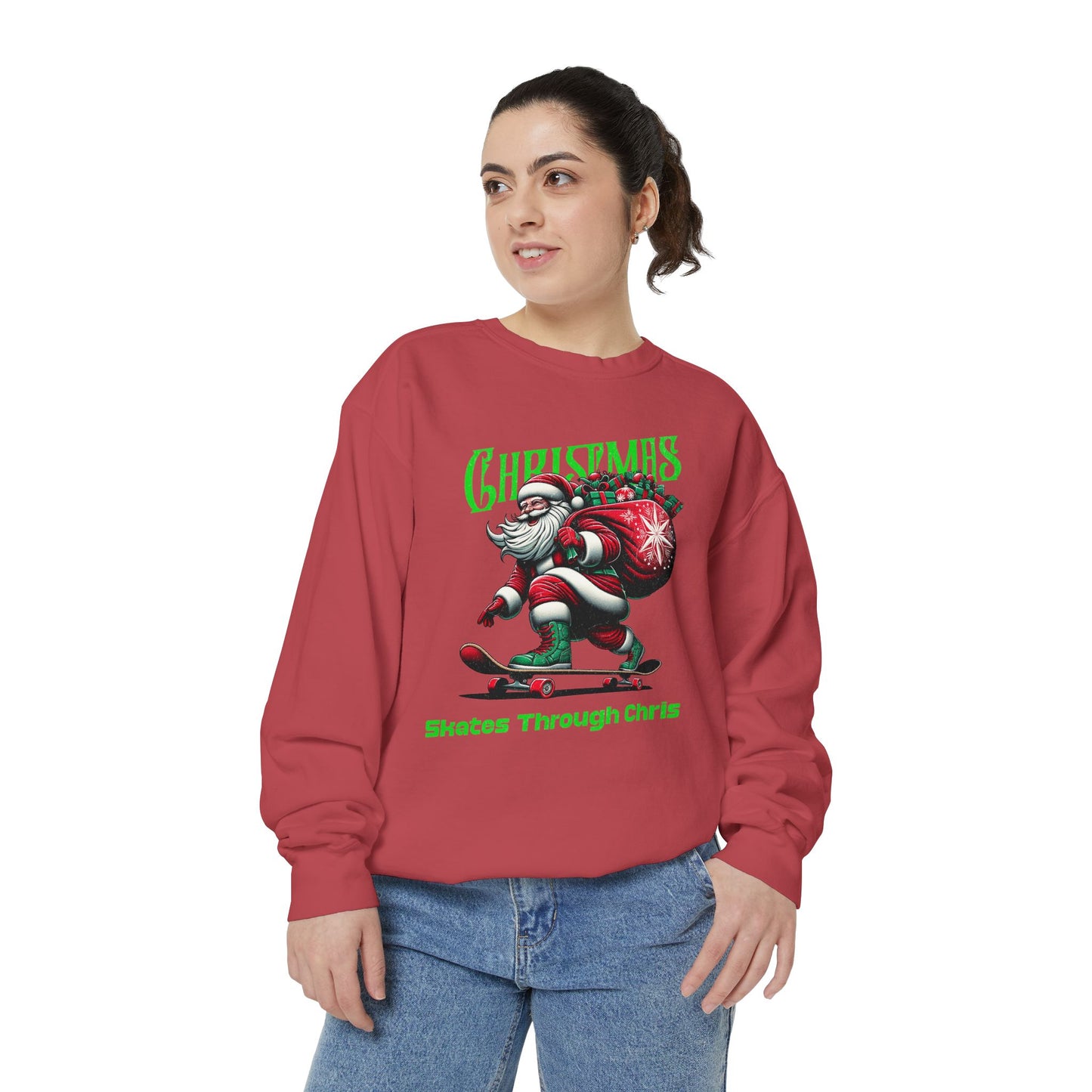 Christmas Skateboard Santa Sweatshirt - "Skates Through Christmas" Holiday Crewneck