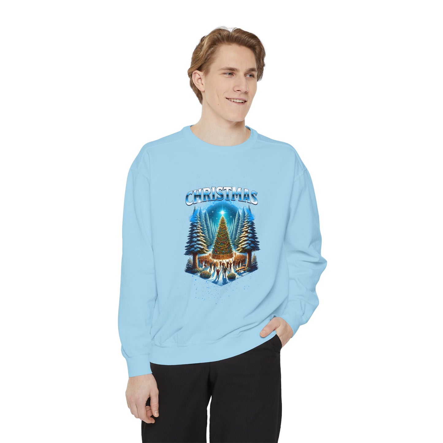Christmas Forest Sweatshirt — Cozy Holiday Tree & Deer Crewneck
