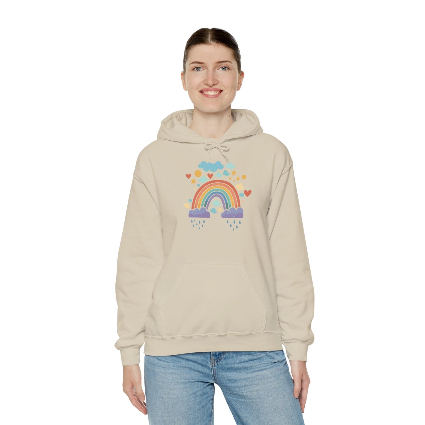Rainbow Hearts Hoodie — Cute Pastel Rainbow Graphic Pullover