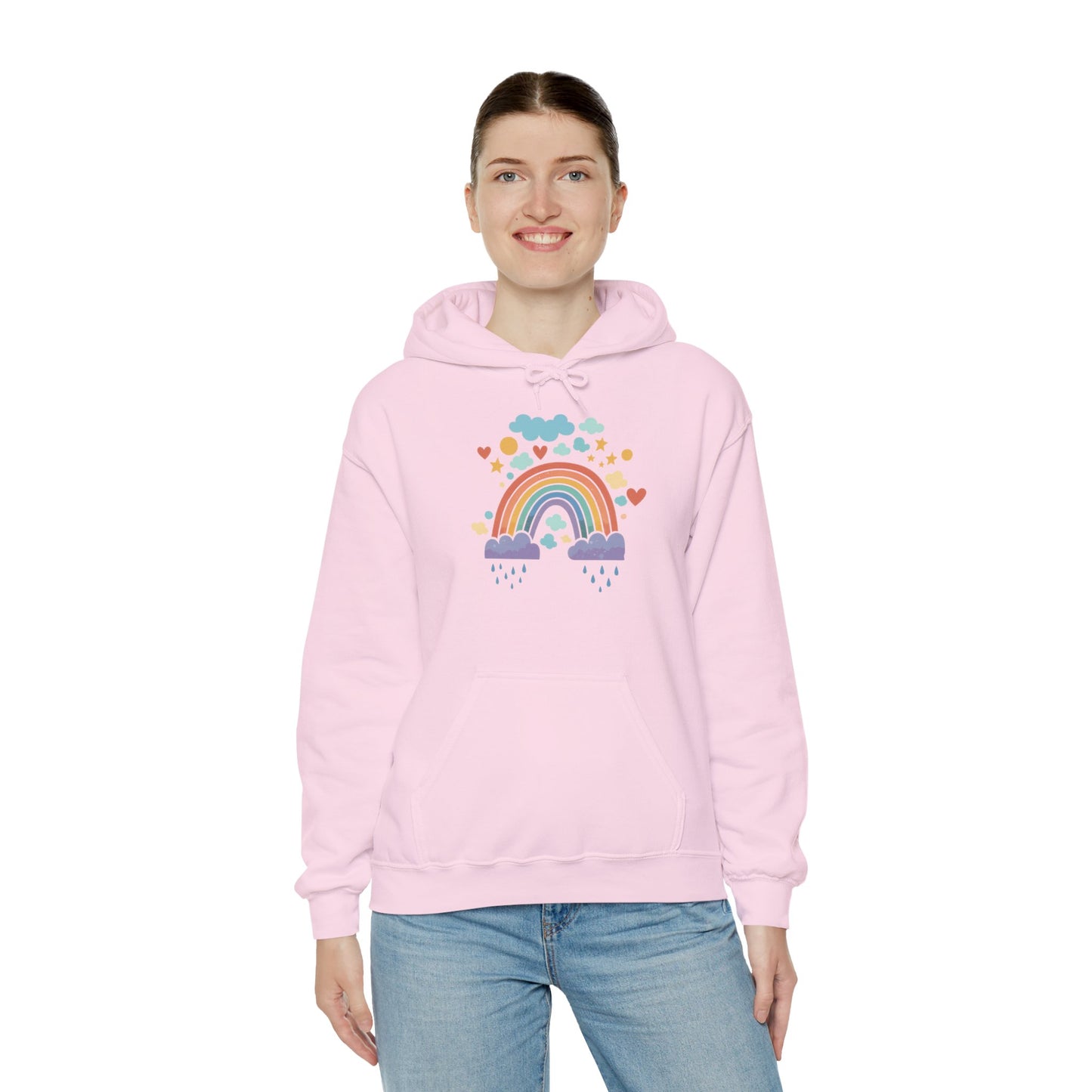 Rainbow Hearts Hoodie — Cute Pastel Rainbow Graphic Pullover