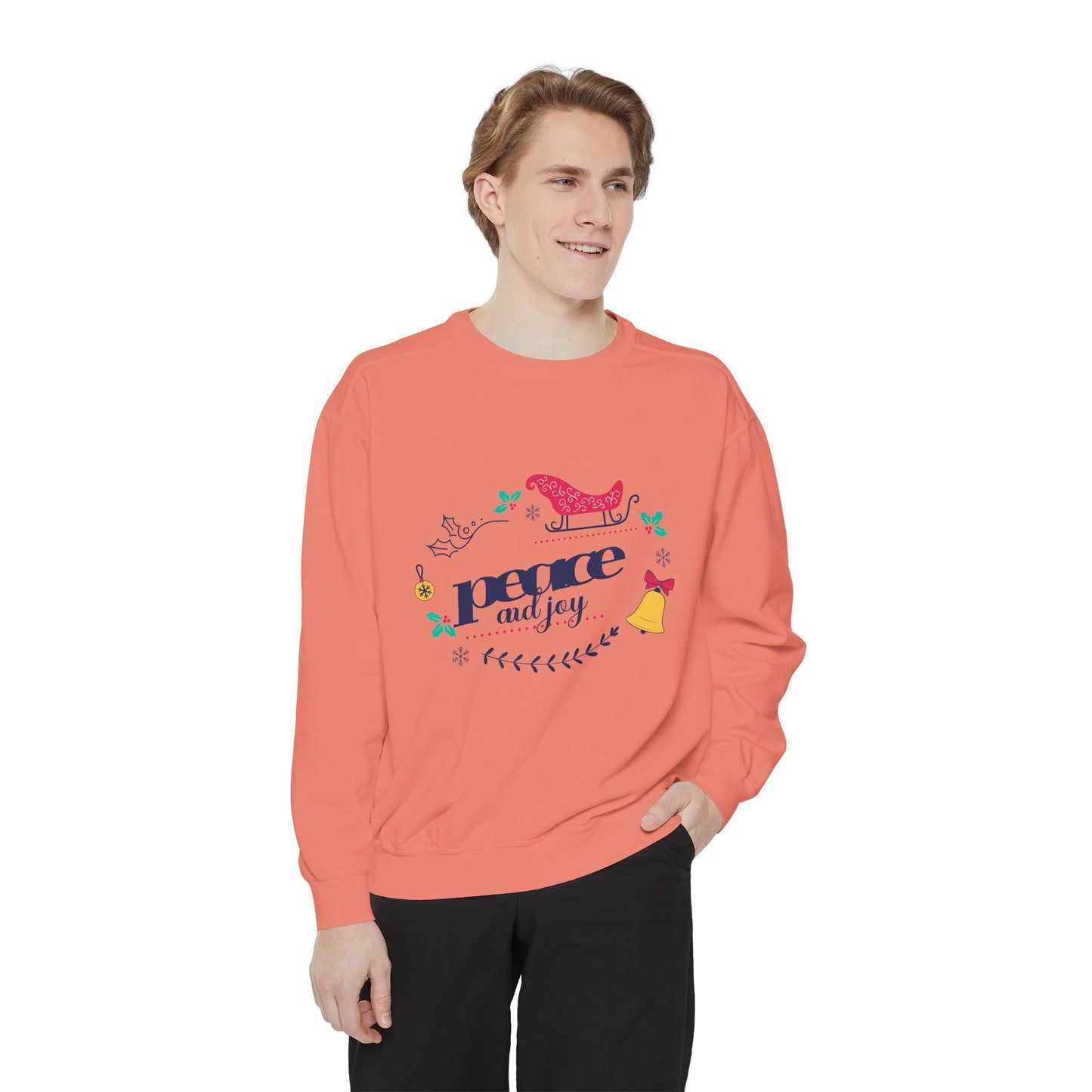 Peace and Joy Sweatshirt – Holiday Dove & Bell Graphic