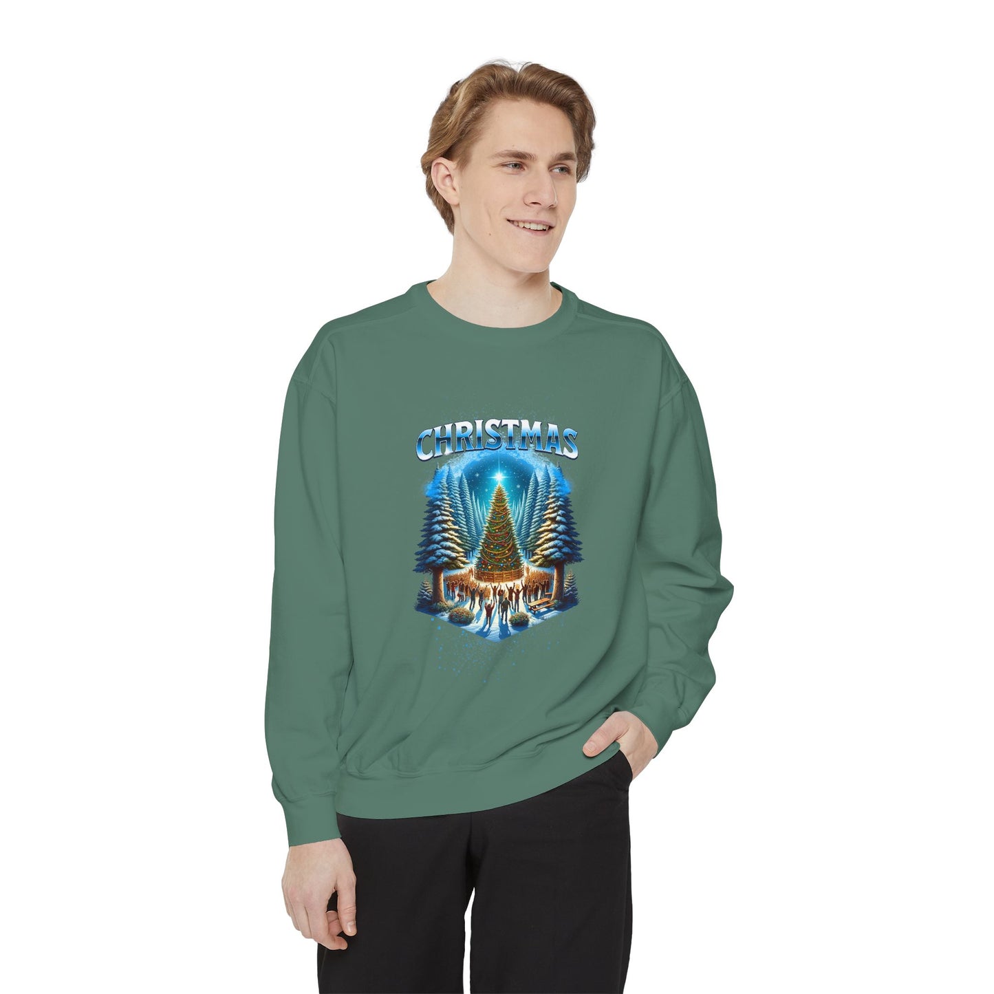 Christmas Forest Sweatshirt — Cozy Holiday Tree & Deer Crewneck