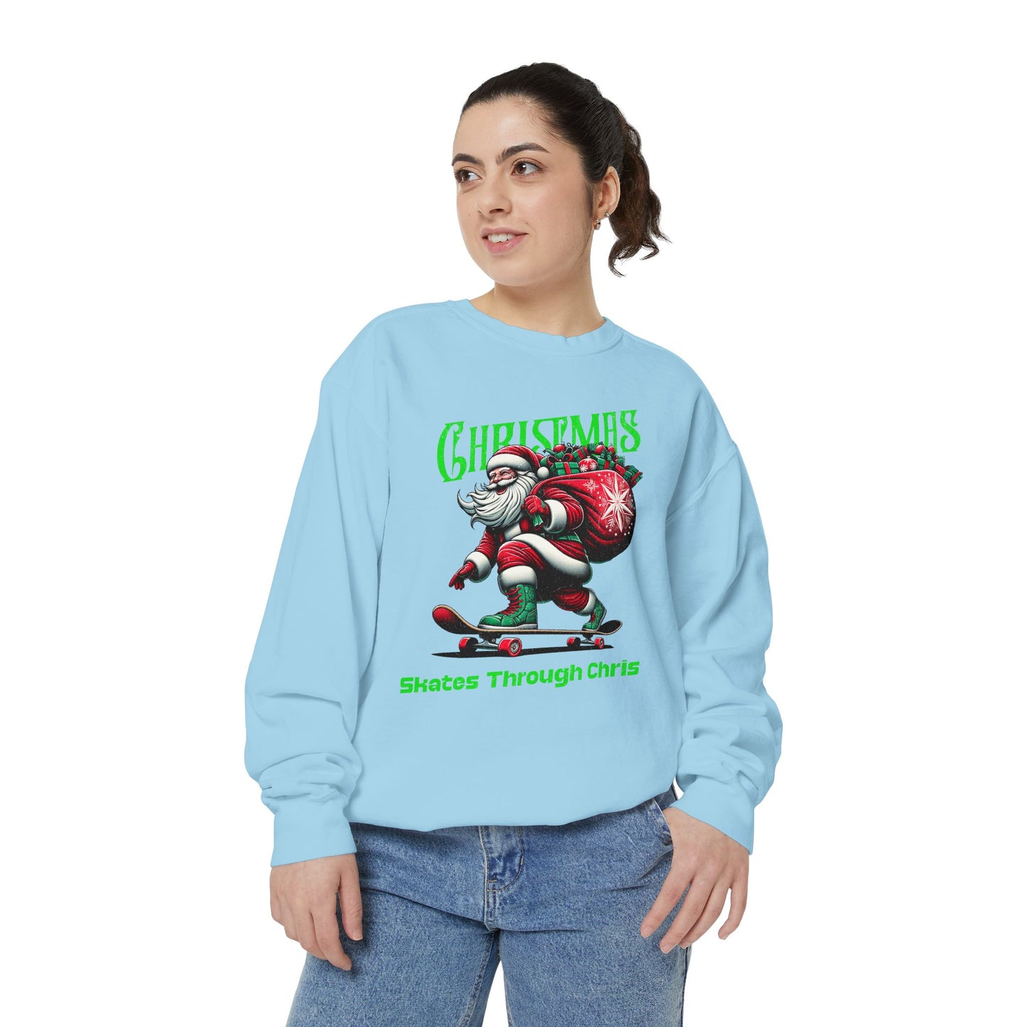 Christmas Skateboard Santa Sweatshirt - "Skates Through Christmas" Holiday Crewneck