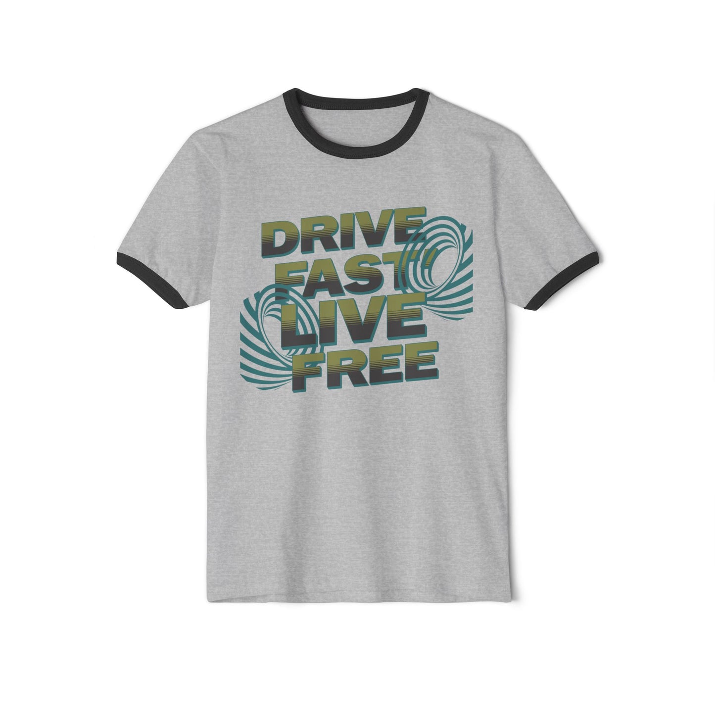 Drive Fast Live Free Ringer T‑Shirt — Retro Racing Graphic Tee