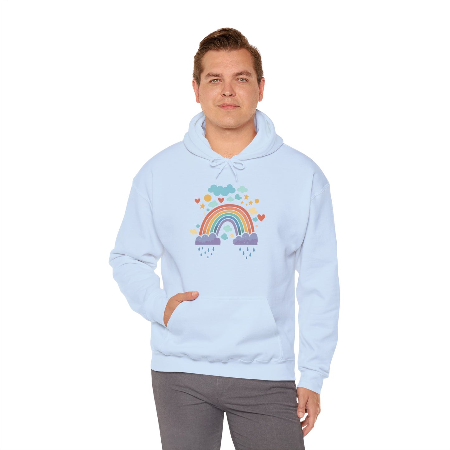Rainbow Hearts Hoodie — Cute Pastel Rainbow Graphic Pullover