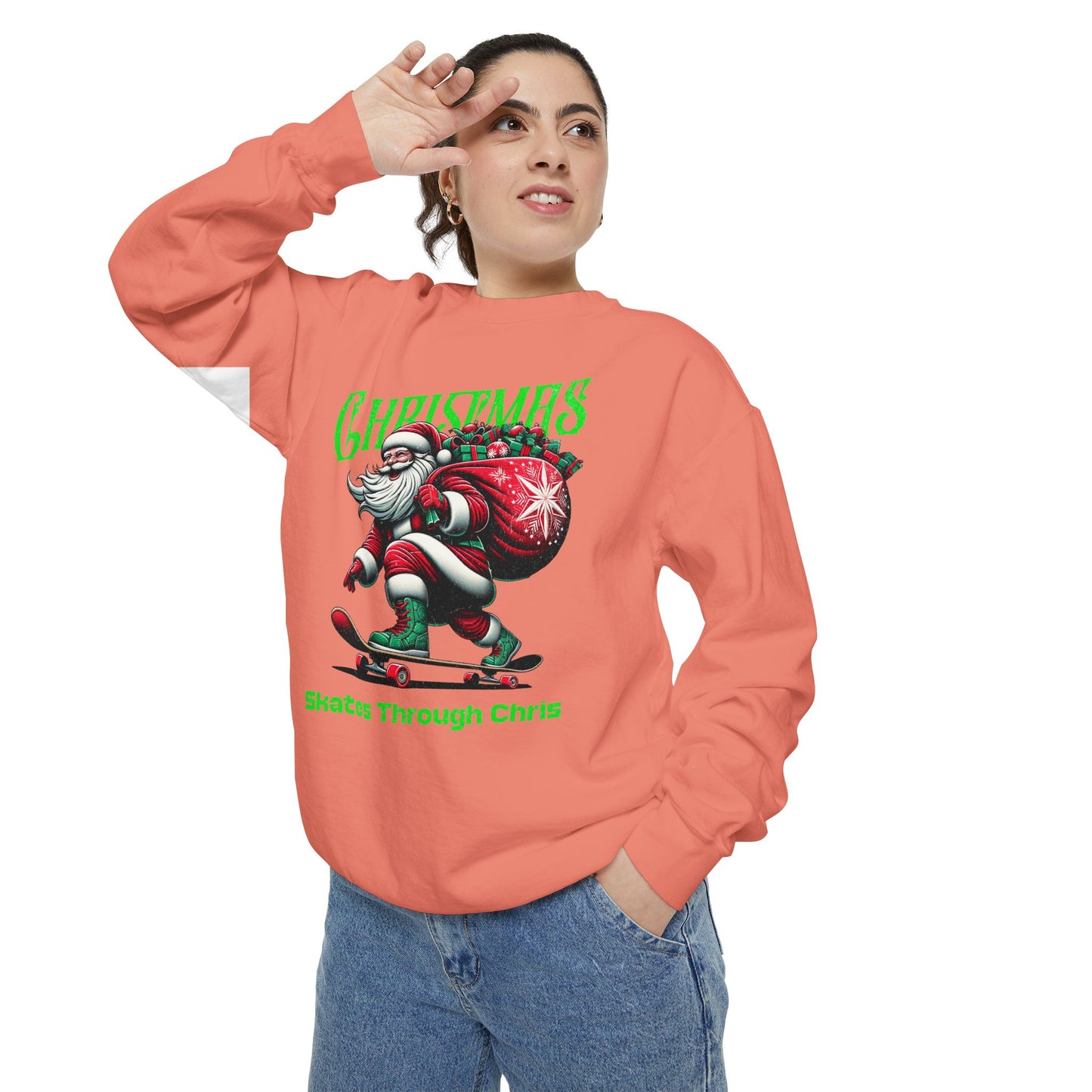 Christmas Skateboard Santa Sweatshirt - "Skates Through Christmas" Holiday Crewneck