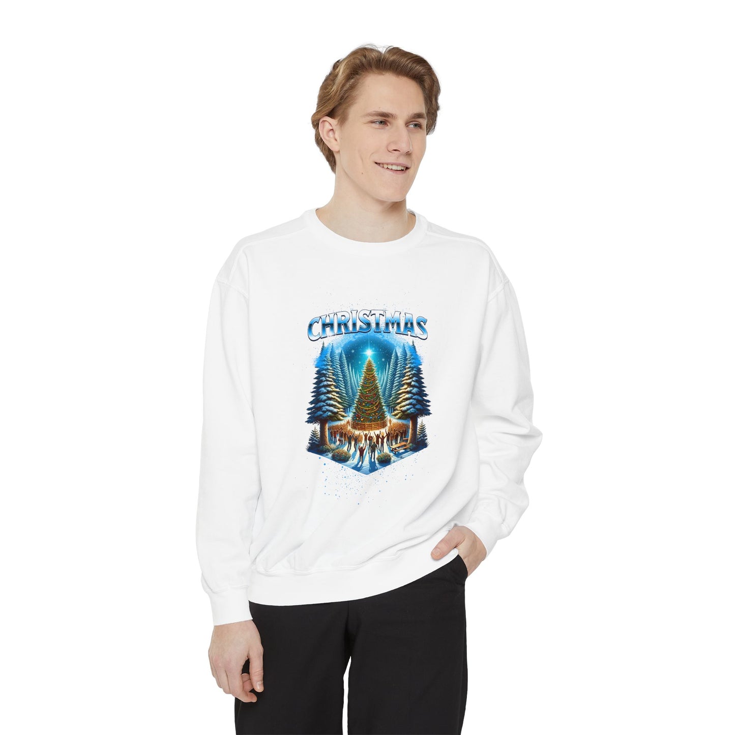 Christmas Forest Sweatshirt — Cozy Holiday Tree & Deer Crewneck