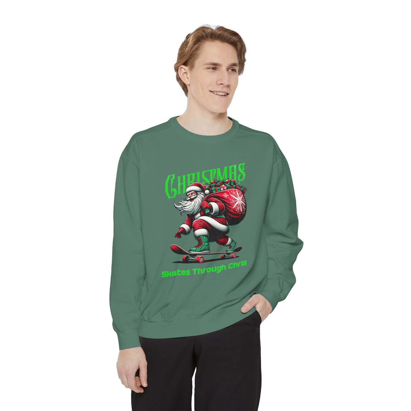 Christmas Skateboard Santa Sweatshirt - "Skates Through Christmas" Holiday Crewneck