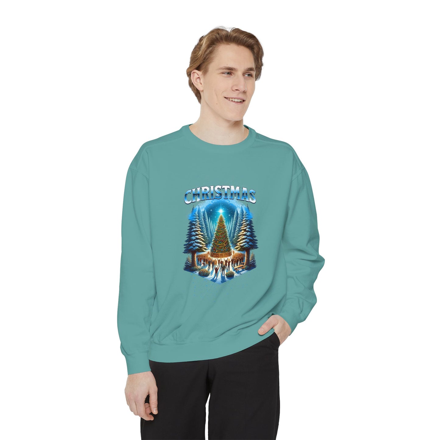 Christmas Forest Sweatshirt — Cozy Holiday Tree & Deer Crewneck