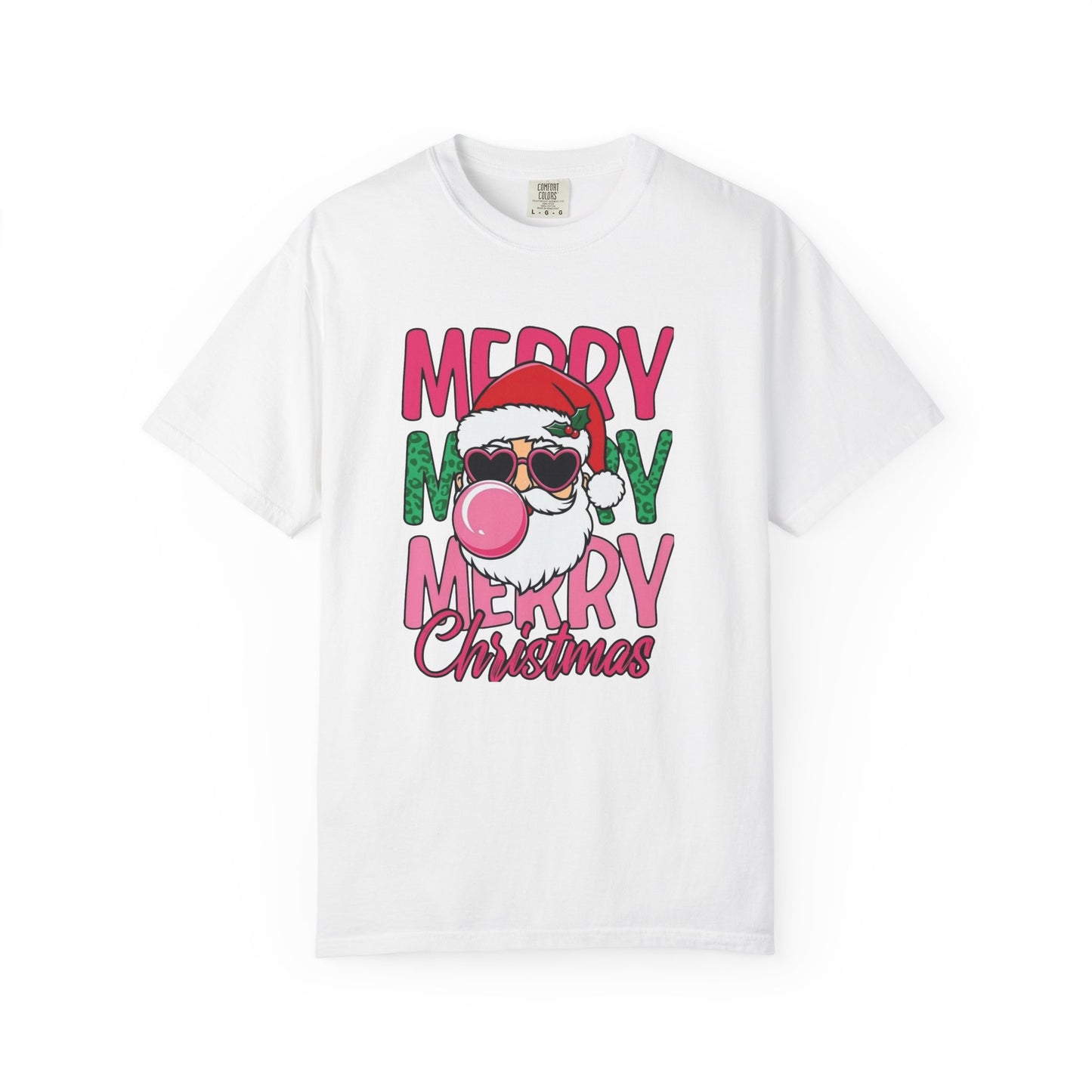 Christmas Santa Bubblegum T-Shirt — "Merry Merry Merry Christmas" Holiday Tee