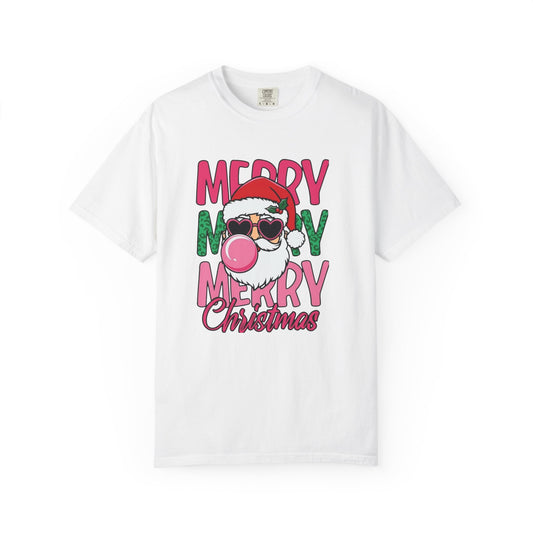 Christmas Santa Bubblegum T-Shirt — "Merry Merry Merry Christmas" Holiday Tee