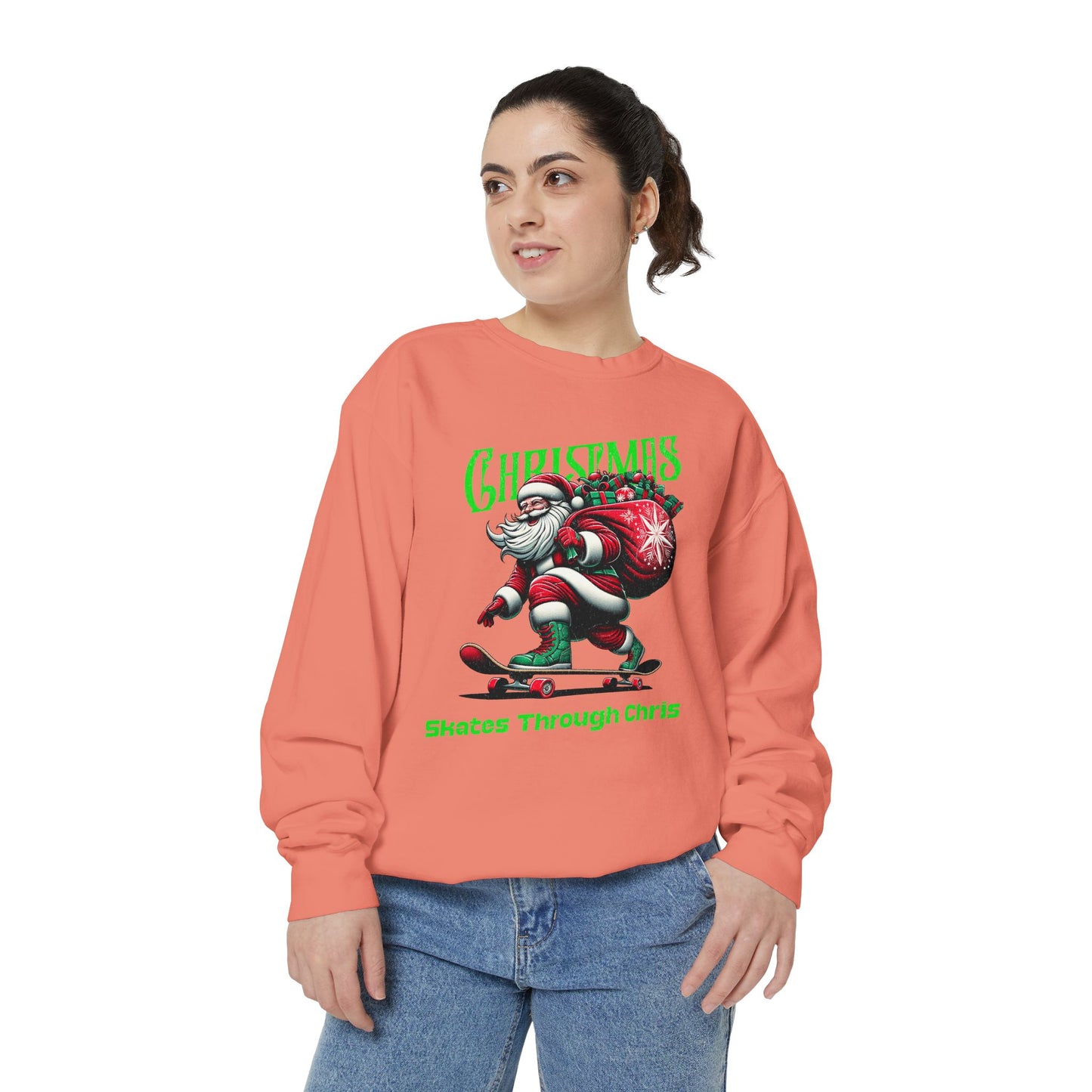 Christmas Skateboard Santa Sweatshirt - "Skates Through Christmas" Holiday Crewneck