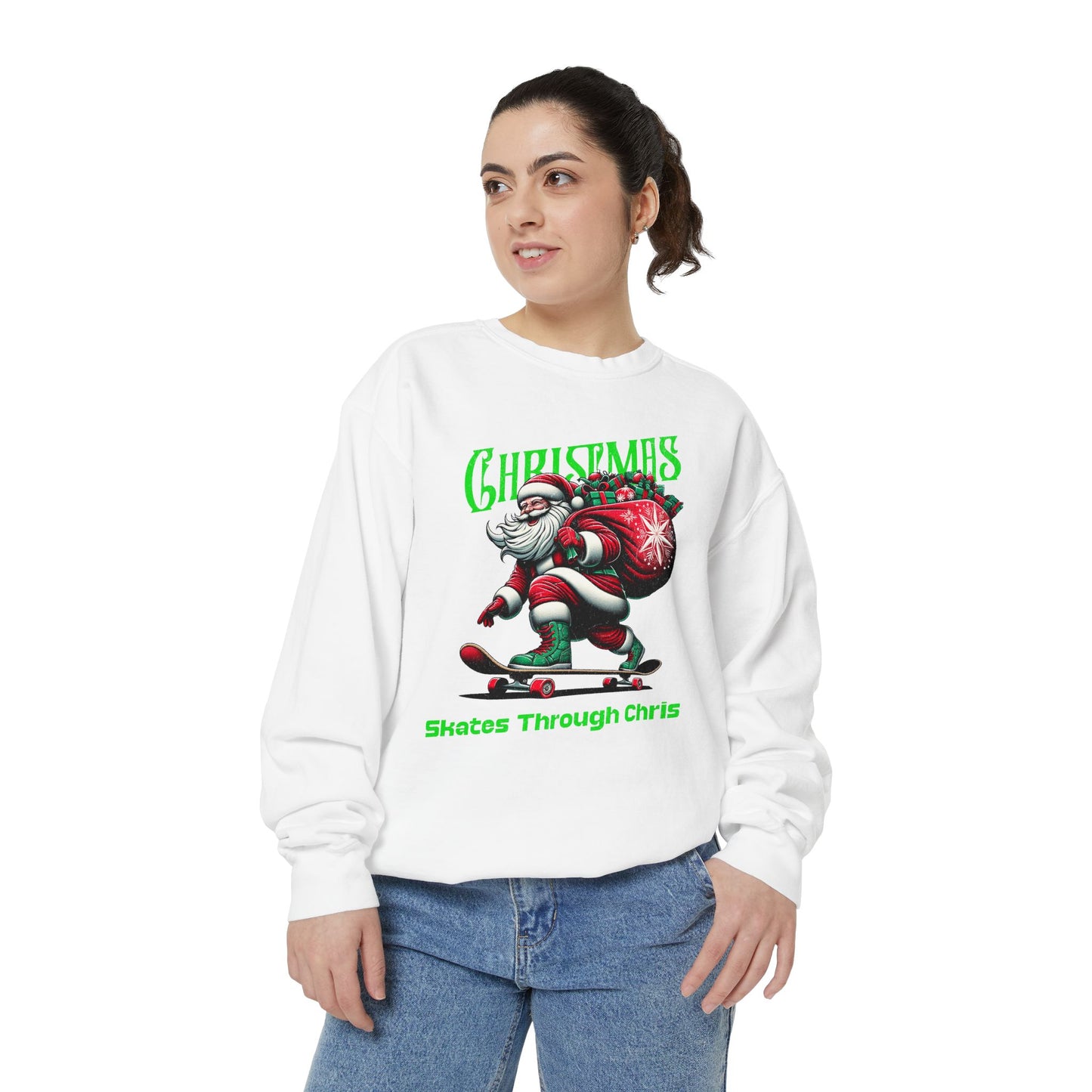 Christmas Skateboard Santa Sweatshirt - "Skates Through Christmas" Holiday Crewneck