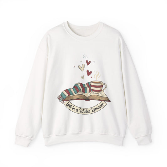 Cozy Winter Romance Sweatshirt — 'Lost in a Winter Romance' Mug & Book Design
