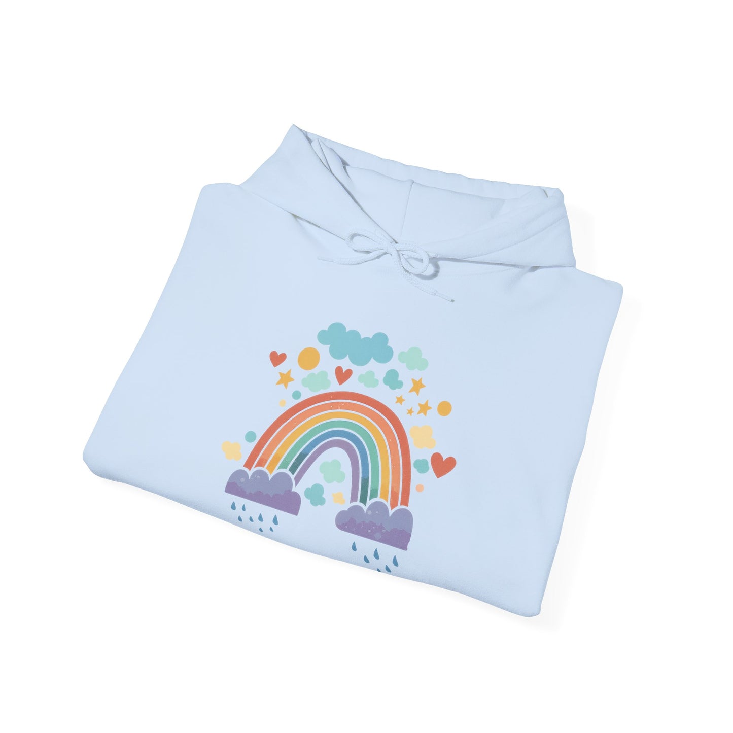 Rainbow Hearts Hoodie — Cute Pastel Rainbow Graphic Pullover