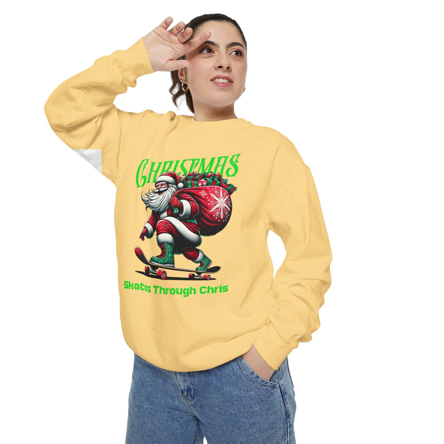 Christmas Skateboard Santa Sweatshirt - "Skates Through Christmas" Holiday Crewneck