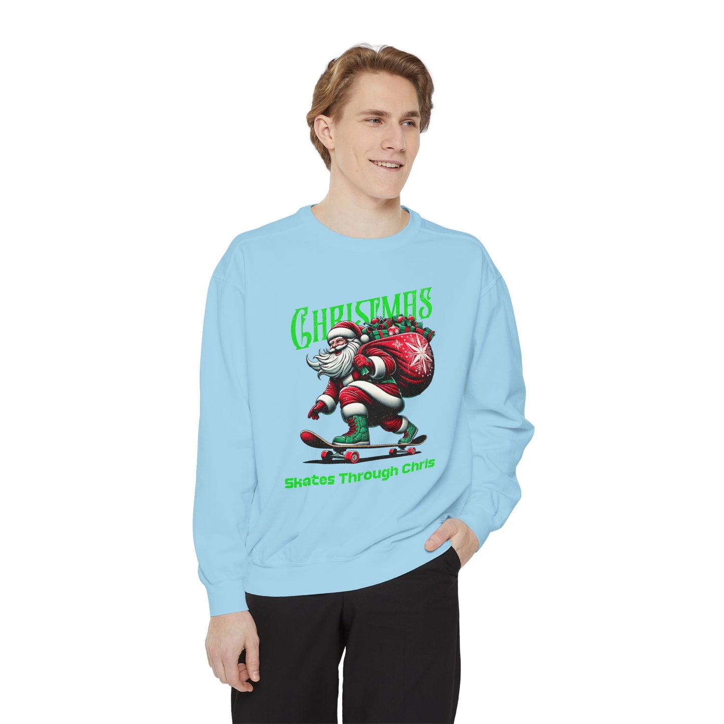 Christmas Skateboard Santa Sweatshirt - "Skates Through Christmas" Holiday Crewneck