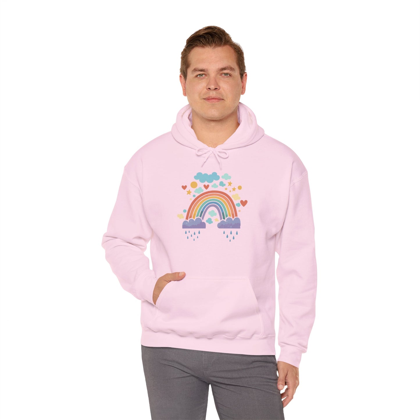 Rainbow Hearts Hoodie — Cute Pastel Rainbow Graphic Pullover