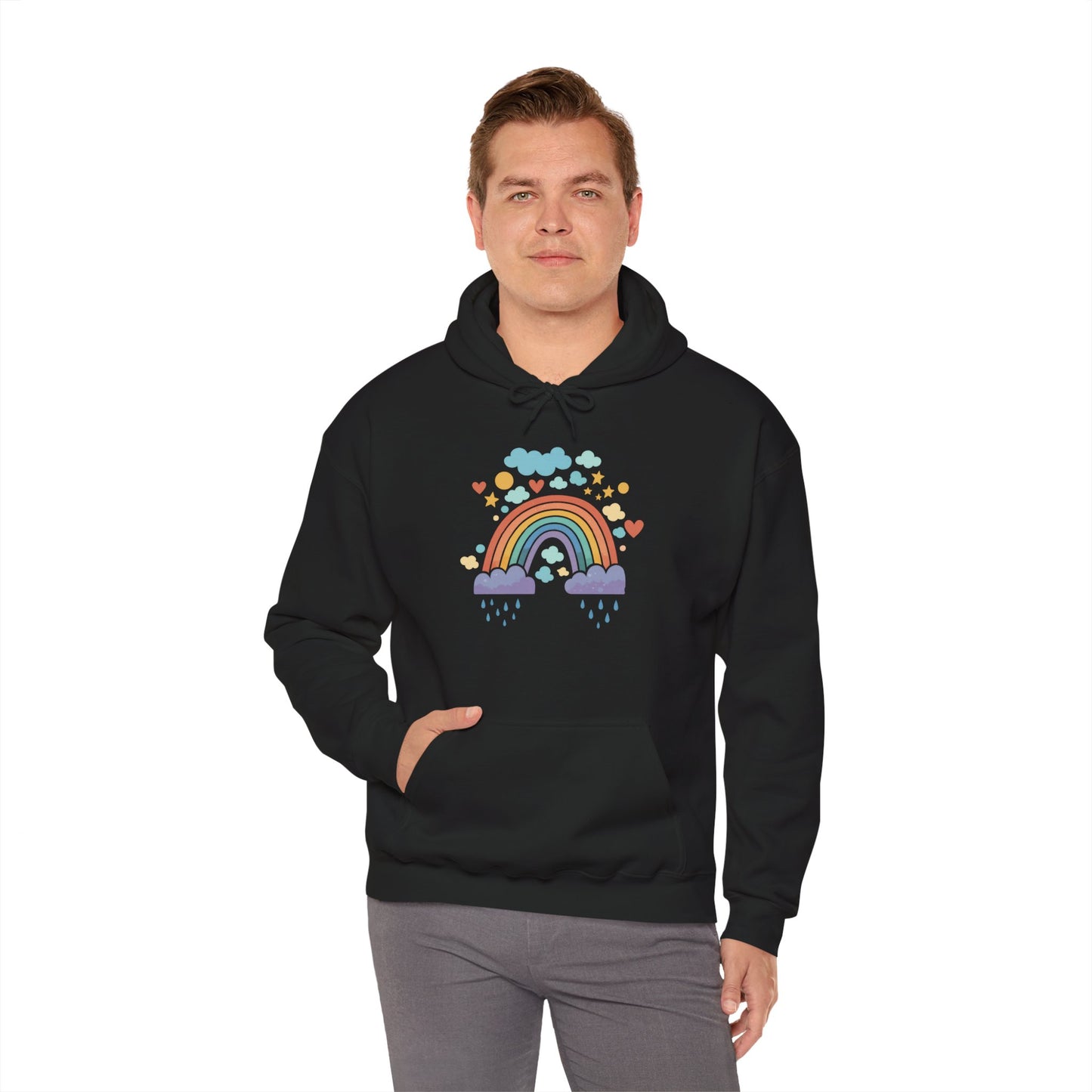 Rainbow Hearts Hoodie — Cute Pastel Rainbow Graphic Pullover
