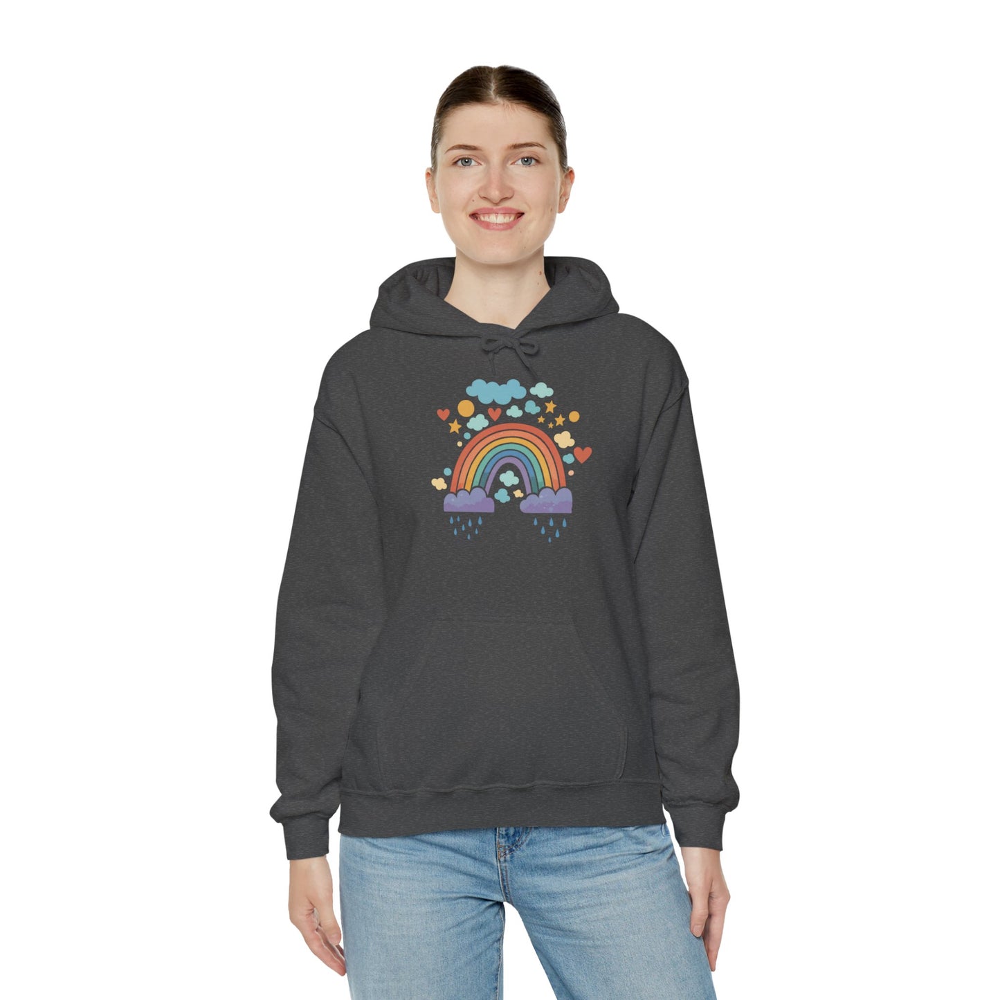 Rainbow Hearts Hoodie — Cute Pastel Rainbow Graphic Pullover