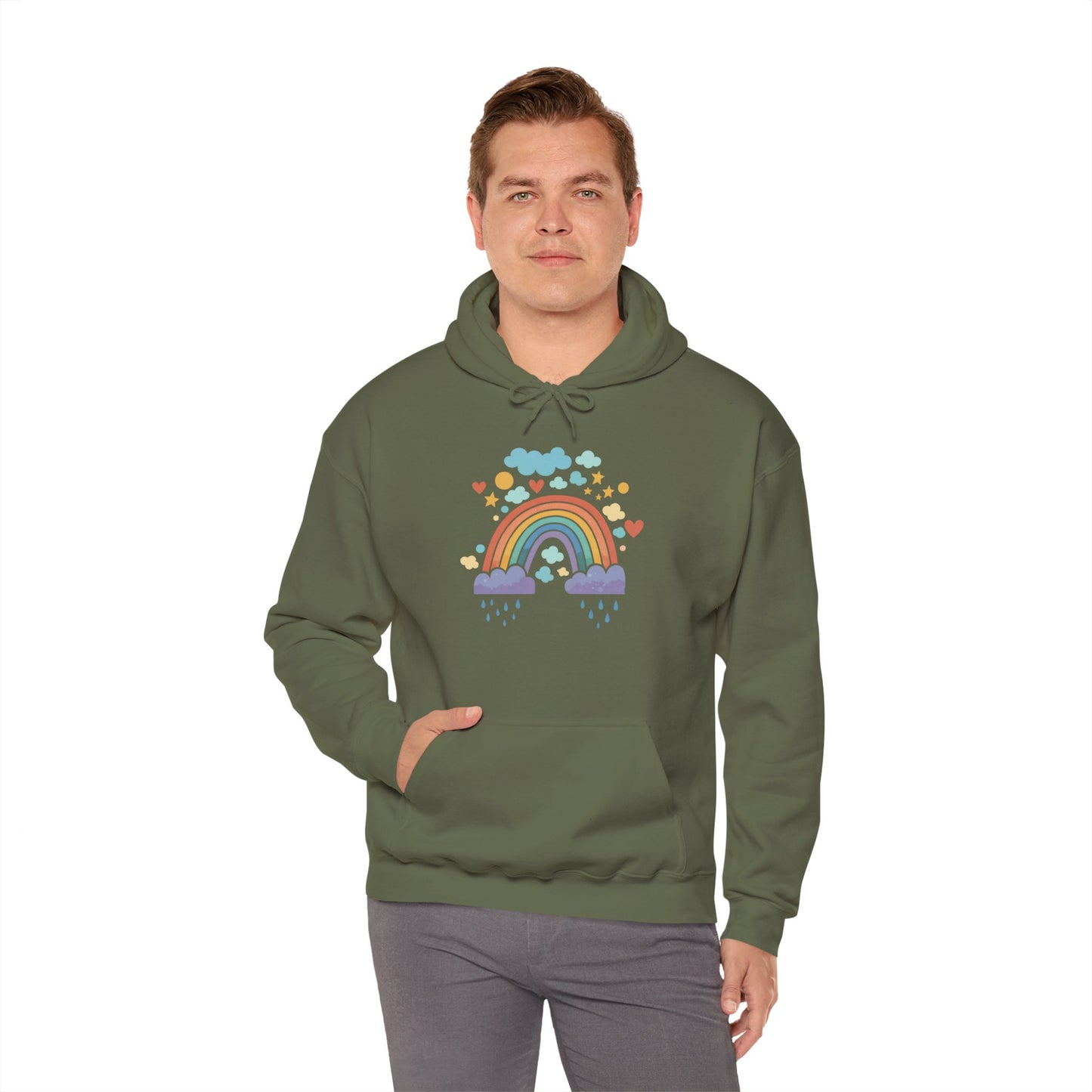 Rainbow Hearts Hoodie — Cute Pastel Rainbow Graphic Pullover