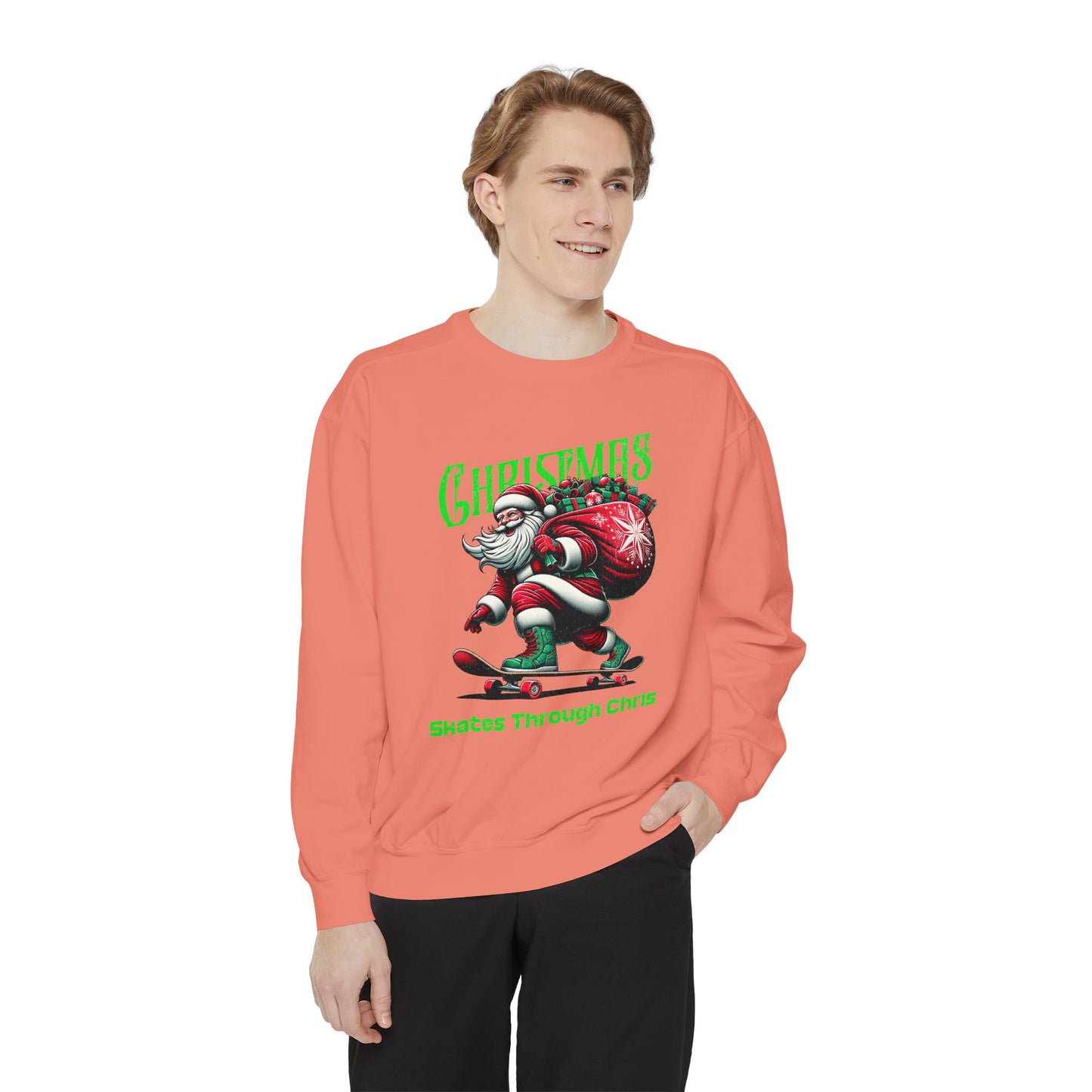 Christmas Skateboard Santa Sweatshirt - "Skates Through Christmas" Holiday Crewneck