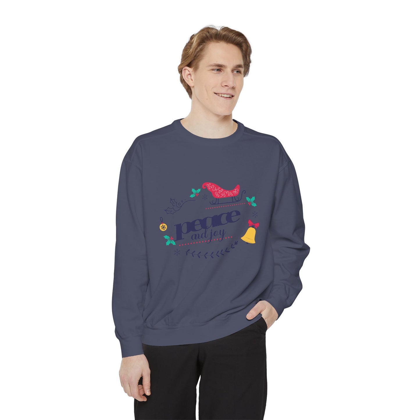 Peace and Joy Sweatshirt – Holiday Dove & Bell Graphic