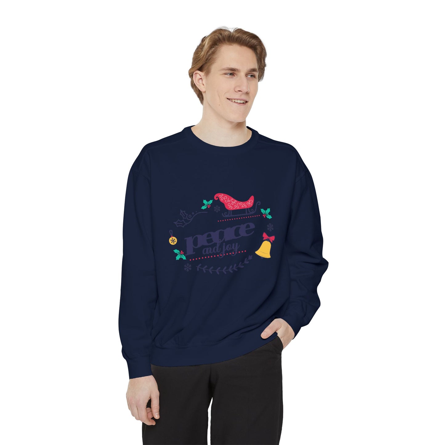 Peace and Joy Sweatshirt – Holiday Dove & Bell Graphic