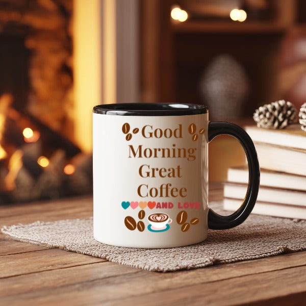 Good Morning Great Coffee And Love Accent Mug — Ceramic Coffee Cup (11/15 oz)