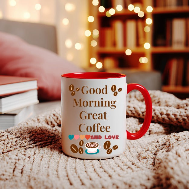 Good Morning Great Coffee And Love Accent Mug — Ceramic Coffee Cup (11/15 oz)