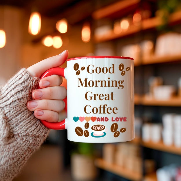 Good Morning Great Coffee And Love Accent Mug — Ceramic Coffee Cup (11/15 oz)