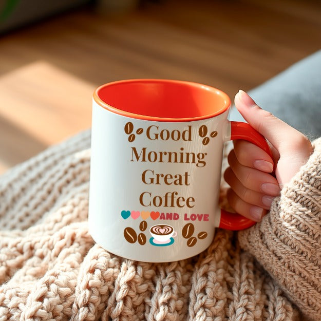 Good Morning Great Coffee And Love Accent Mug — Ceramic Coffee Cup (11/15 oz)